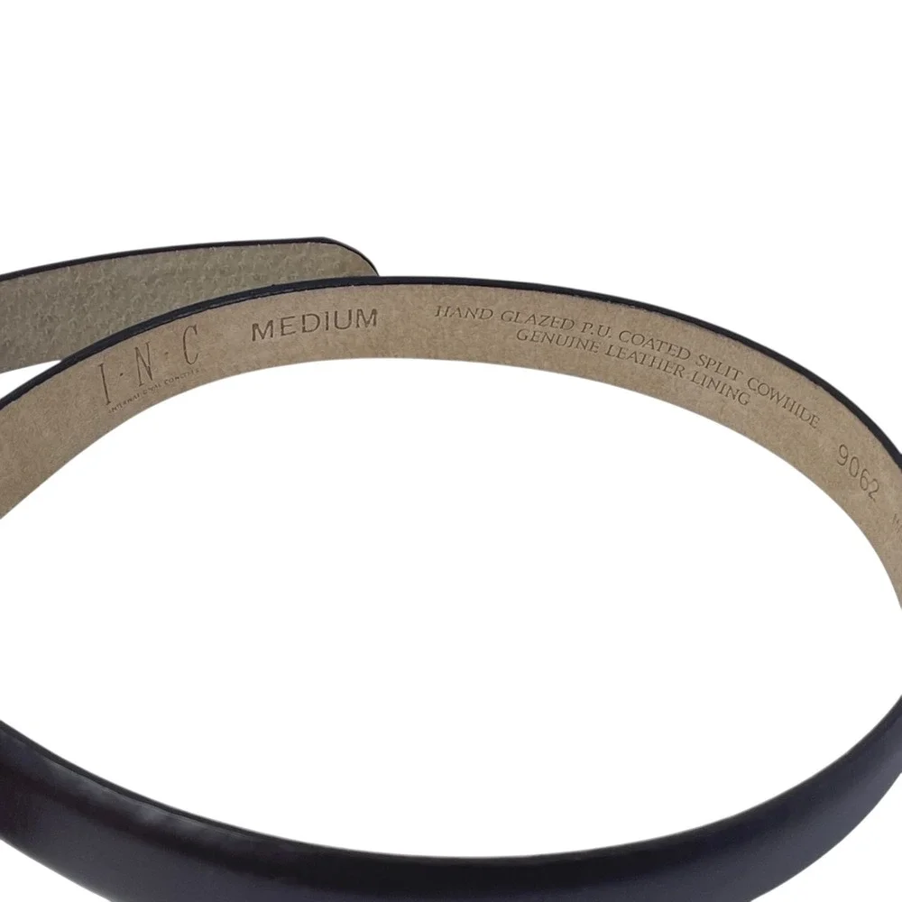 INC Womens Tortoise Shell Oval Buckle Dark Brown Leather Belt Sz M Retro Classic